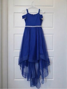 Rare Editions Royal Blue High-Low Party Dress with Rhinestone Waist